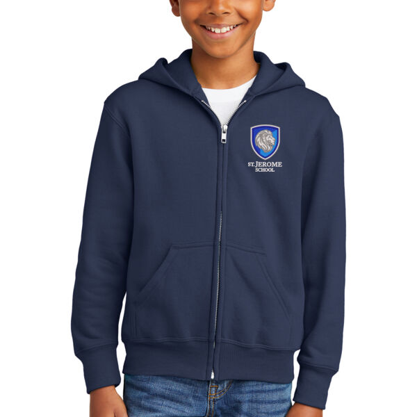 Port & Company® Youth Core Fleece Full-Zip Hooded Sweatshirt - Embroidered Logo Thumbnail