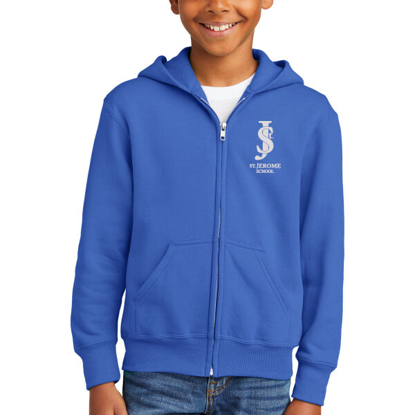 Port & Company® Youth Core Fleece Full-Zip Hooded Sweatshirt - Embroidered Logo Thumbnail