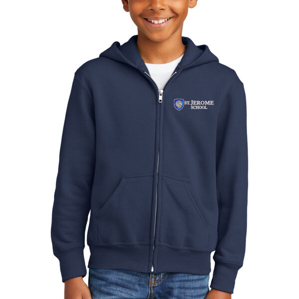 Port & Company® Youth Core Fleece Full-Zip Hooded Sweatshirt - Embroidered Logo Thumbnail